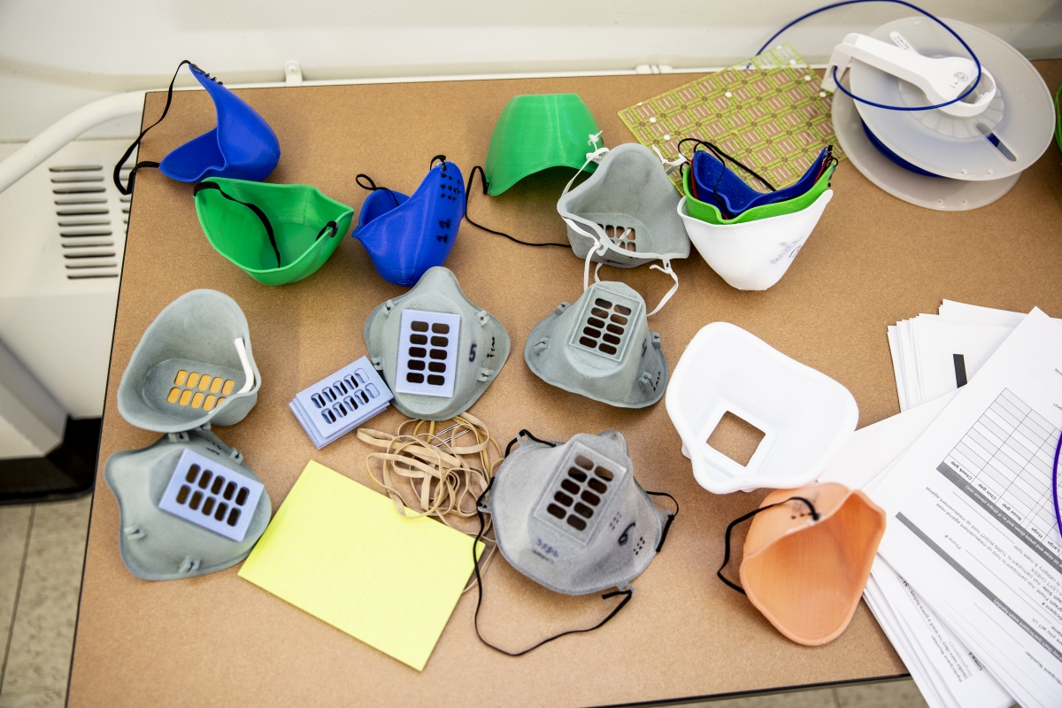 filtered surgical masks on a table