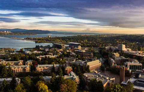 Aerial shot of the University of Washington campus in Seattle