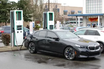 a car charging at a station